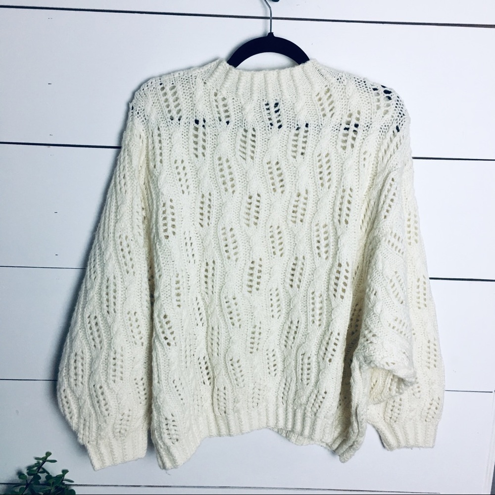Vintage 90s Express Sweater | Cream Fisherman Knit Coastal Grandpa Chic - Picture 4 of 9